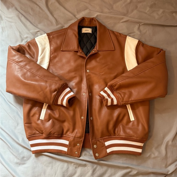 Brown Bomber / Varsity type Jacket with Cream Stripes - Picture 1 of 9